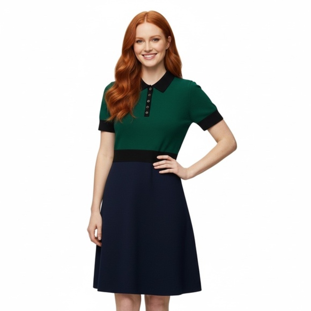 Tory Burch, color block, sweater dress xs blue green